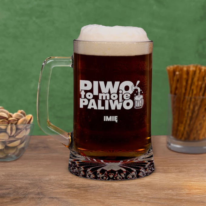 Kufel na piwo z przykłądowym wzorem